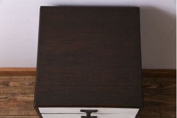 ペイント家具　ネームプレート付き　シックなバイカラーの小引き出し(サイドチェスト、小物収納)