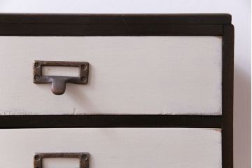 ペイント家具　ネームプレート付き　シックなバイカラーの小引き出し(サイドチェスト、小物収納)