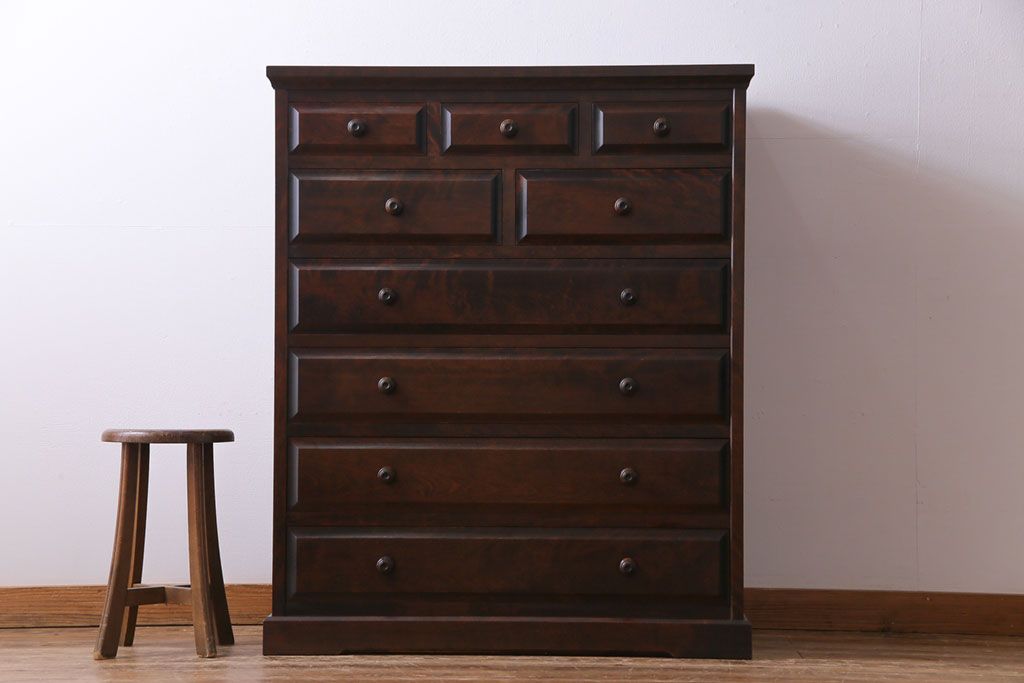 中古　北海道民芸家具　深い色味が魅力的なチェスト(整理箪笥、引き出し)(定価約24万円)