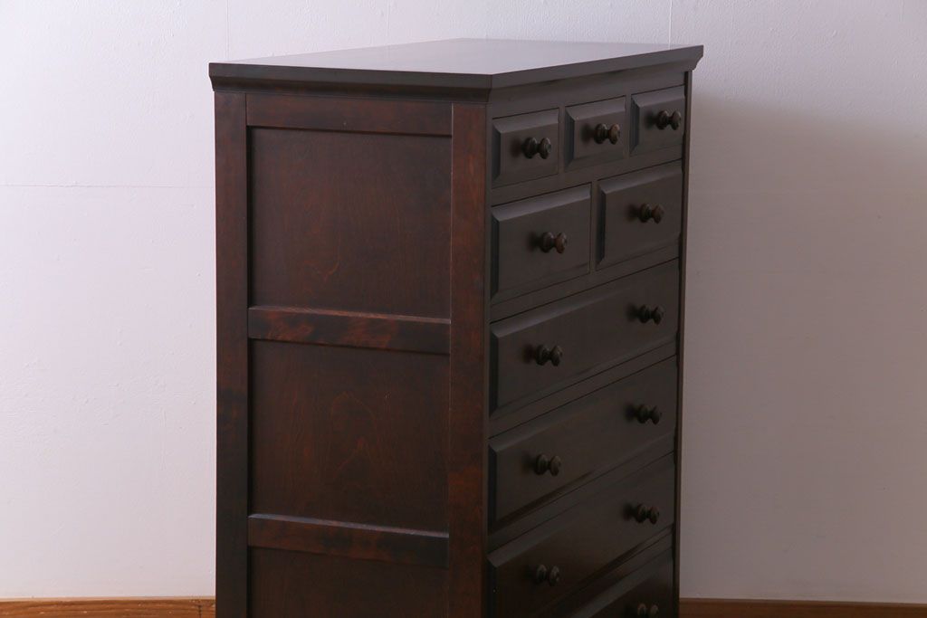 中古　北海道民芸家具　深い色味が魅力的なチェスト(整理箪笥、引き出し)(定価約24万円)