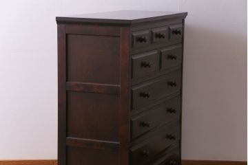 中古　北海道民芸家具　深い色味が魅力的なチェスト(整理箪笥、引き出し)(定価約24万円)
