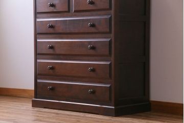 中古　北海道民芸家具　深い色味が魅力的なチェスト(整理箪笥、引き出し)(定価約24万円)