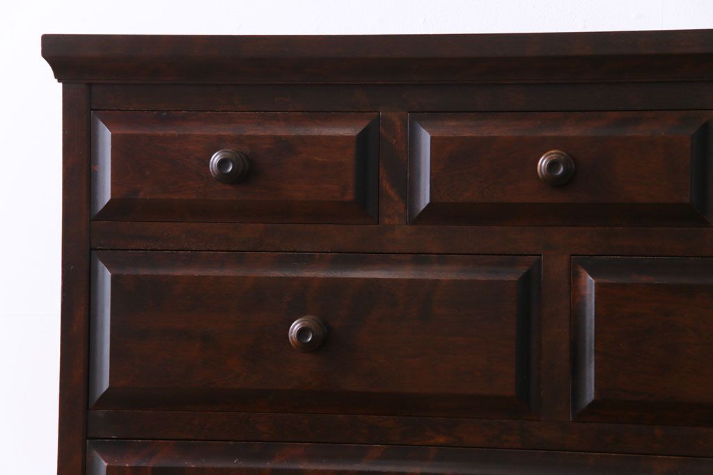 中古　北海道民芸家具　深い色味が魅力的なチェスト(整理箪笥、引き出し)(定価約24万円)