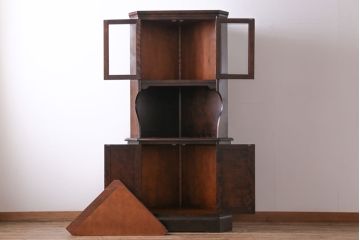 中古　北海道民芸家具　#145　和洋どちらの空間にも馴染むシックな隅棚(コーナーキャビネット、飾り棚)