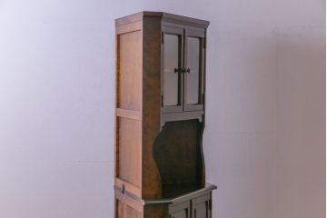 中古　北海道民芸家具　#145　和洋どちらの空間にも馴染むシックな隅棚(コーナーキャビネット、飾り棚)