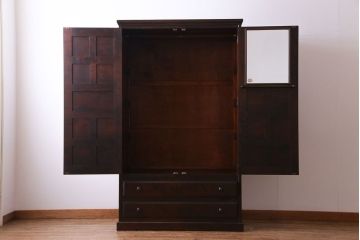 中古　北海道民芸家具　鏡付き　上品な雰囲気づくりに活躍する2段重ねワードローブ(洋服タンス、洋服箪笥)(定価約80万円)(2)