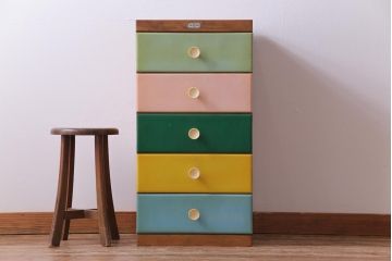 ヴィンテージ家具　ビンテージ　昭和中期　レトロカラーが可愛らしいチェスト(引き出し)