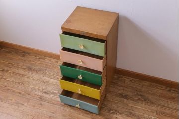 ヴィンテージ家具　ビンテージ　昭和中期　レトロカラーが可愛らしいチェスト(引き出し)