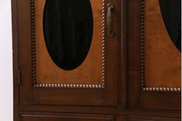 アンティーク家具　大正ロマン　木と色ガラスの組み合わせがおしゃれな本箱(収納棚、戸棚)