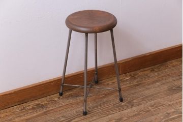 ラフジュ工房オリジナル　細身の鉄脚が格好いい丸スツール(チェア、椅子)(1)