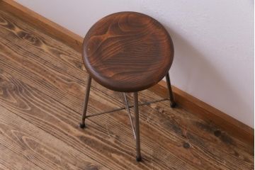 ラフジュ工房オリジナル　細身の鉄脚が格好いい丸スツール(チェア、椅子)(2)
