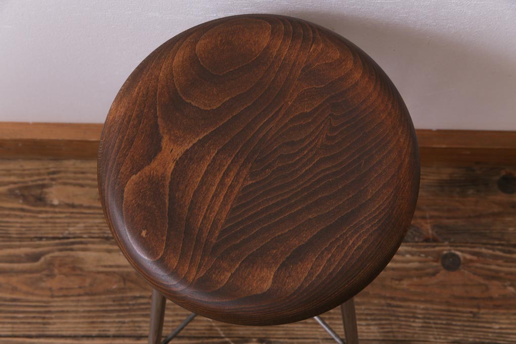 ラフジュ工房オリジナル　細身の鉄脚が格好いい丸スツール(チェア、椅子)(2)