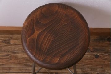 ラフジュ工房オリジナル　細身の鉄脚が格好いい丸スツール(チェア、椅子)(2)