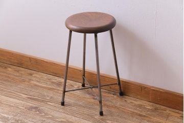ラフジュ工房オリジナル　細身の鉄脚が格好いい丸スツール(チェア、椅子)(2)