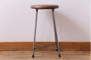 ラフジュ工房オリジナル　細身の鉄脚が格好いい丸スツール(チェア、椅子)(3)