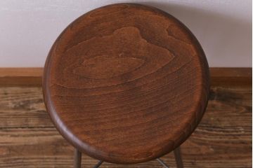 ラフジュ工房オリジナル　細身の鉄脚が格好いい丸スツール(チェア、椅子)(3)