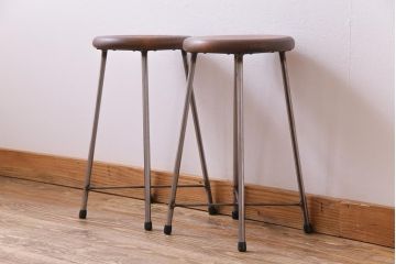 ラフジュ工房オリジナル　細身のデザインがおしゃれなアイアンスツール(椅子、チェア)2脚セット