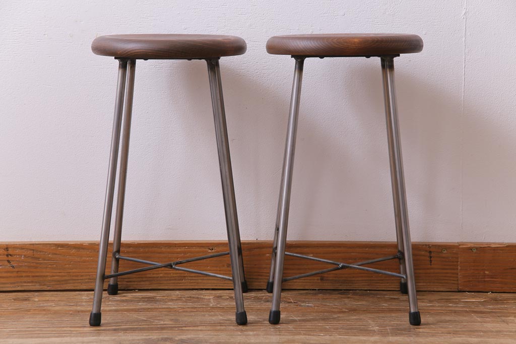 ラフジュ工房オリジナル　細身のデザインがおしゃれなアイアンスツール(椅子、チェア)2脚セット