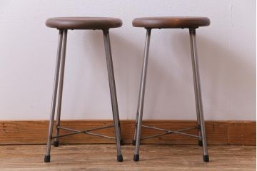 ラフジュ工房オリジナル　細身のデザインがおしゃれなアイアンスツール(椅子、チェア)2脚セット