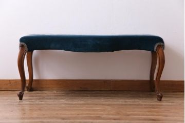 アンティーク家具　フランスアンティーク　ゴブラン織り　シックなファブリックが高級感漂うアンティークベンチ(椅子)