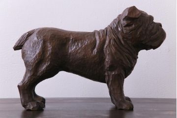 アンティーク雑貨　ビンテージ　日本製　ユニークな存在感を放つ木彫りのブルドッグ(置物、ディスプレイ)