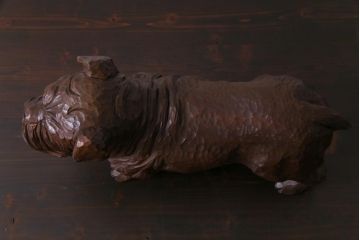 アンティーク雑貨　ビンテージ　日本製　ユニークな存在感を放つ木彫りのブルドッグ(置物、ディスプレイ)