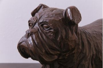 アンティーク雑貨　ビンテージ　日本製　ユニークな存在感を放つ木彫りのブルドッグ(置物、ディスプレイ)