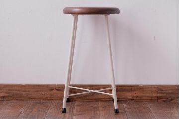 ラフジュ工房オリジナル　ペイントチェア　ナチュラルな雰囲気がお洒落な鉄脚丸スツール(チェア、椅子)