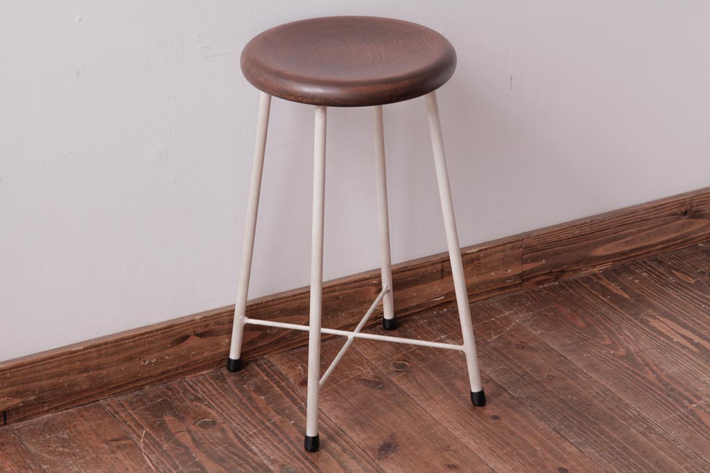 ラフジュ工房オリジナル　ペイントチェア　ナチュラルな雰囲気がお洒落な鉄脚丸スツール(チェア、椅子)(1)