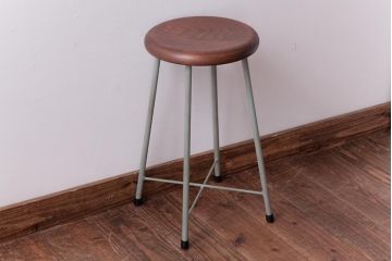 ラフジュ工房オリジナル　柔らかで落ち着きのあるペイントの丸型スツール(鉄脚チェア、椅子)(1)