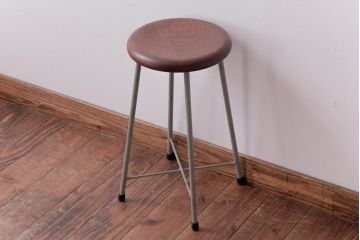 ラフジュ工房オリジナル　柔らかで落ち着きのあるペイントの丸型スツール(鉄脚チェア、椅子)(1)