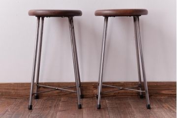 ラフジュ工房オリジナル　コンパクトで可愛らしいスツール(鉄脚チェア、椅子)2脚セット(1)