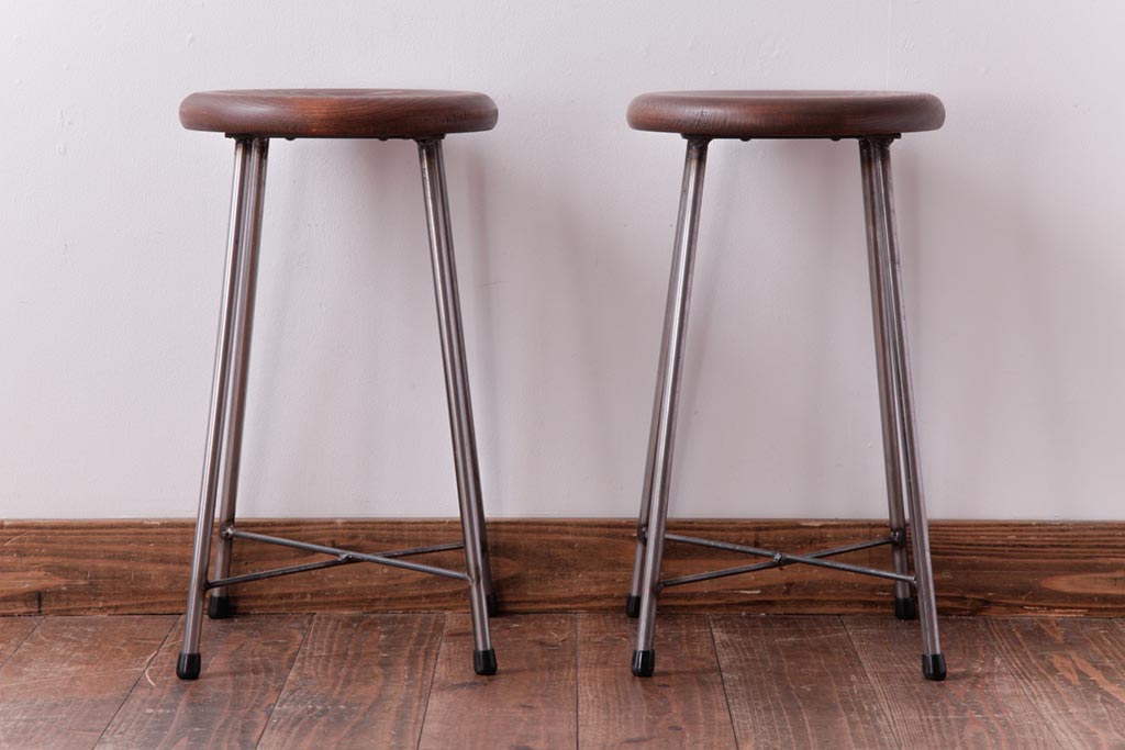 ラフジュ工房オリジナル　コンパクトで可愛らしいスツール(鉄脚チェア、椅子)2脚セット(2)