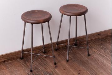 ラフジュ工房オリジナル　コンパクトで可愛らしいスツール(鉄脚チェア、椅子)2脚セット(2)