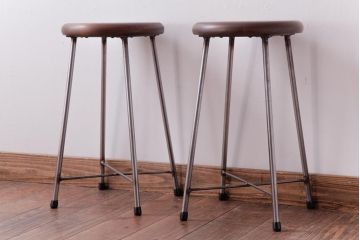 ラフジュ工房オリジナル　コンパクトで可愛らしいスツール(鉄脚チェア、椅子)2脚セット(2)