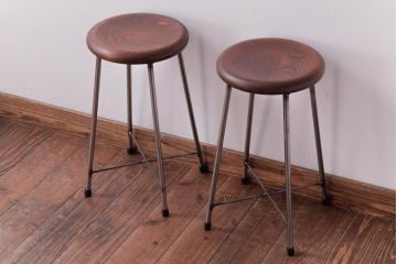 ラフジュ工房オリジナル　コンパクトで可愛らしいスツール(鉄脚チェア、椅子)2脚セット(2)