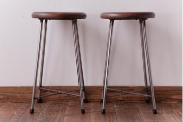 ラフジュ工房オリジナル　コンパクトで可愛らしいスツール(鉄脚チェア、椅子)2脚セット(2)