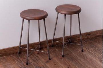 ラフジュ工房オリジナル　コンパクトで可愛らしいスツール(鉄脚チェア、椅子)2脚セット