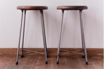 ラフジュ工房オリジナル　コンパクトで可愛らしいスツール(鉄脚チェア、椅子)2脚セット