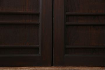 和製アンティーク　ヒノキ材　味わい深いガラス入り格子蔵戸2枚セット(格子戸、引き戸、玄関戸)