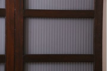 和製アンティーク　ヒノキ材　味わい深いガラス入り格子蔵戸2枚セット(格子戸、引き戸、玄関戸)