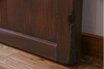 和製アンティーク　ヒノキ材　味わい深いガラス入り格子蔵戸2枚セット(格子戸、引き戸、玄関戸)