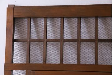 和製アンティーク　美品!　腰板ケヤキ材　くぐり戸の付いた金網入り蔵戸(仕切り戸、引き戸、建具、玄関戸)