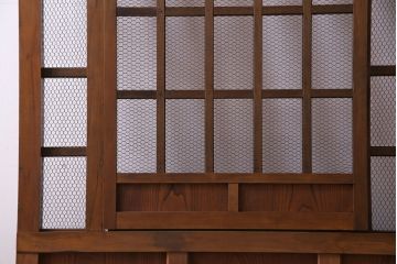 和製アンティーク　美品!　腰板ケヤキ材　くぐり戸の付いた金網入り蔵戸(仕切り戸、引き戸、建具、玄関戸)