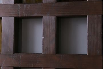 和製アンティーク　ヒノキ材　色ガラス入り　大正ロマンの雰囲気がお洒落な蔵戸(建具、引き戸、玄関戸)