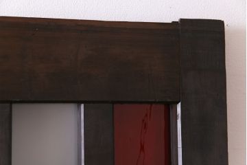 和製アンティーク　ヒノキ材　色ガラス入り　大正ロマンの雰囲気がお洒落な蔵戸(建具、引き戸、玄関戸)