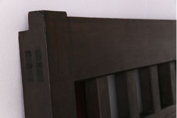 和製アンティーク　ヒノキ材　色ガラス入り　大正ロマンの雰囲気がお洒落な蔵戸(建具、引き戸、玄関戸)