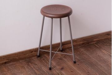 アンティーク雑貨　ラフジュ工房オリジナル　鉄脚　落ち着いた色味がおしゃれな丸スツール(チェア、椅子)(1)