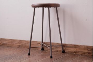 アンティーク雑貨　ラフジュ工房オリジナル　鉄脚　落ち着いた色味がおしゃれな丸スツール(チェア、椅子)(1)