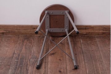 アンティーク雑貨　ラフジュ工房オリジナル　鉄脚　落ち着いた色味がおしゃれな丸スツール(チェア、椅子)(1)